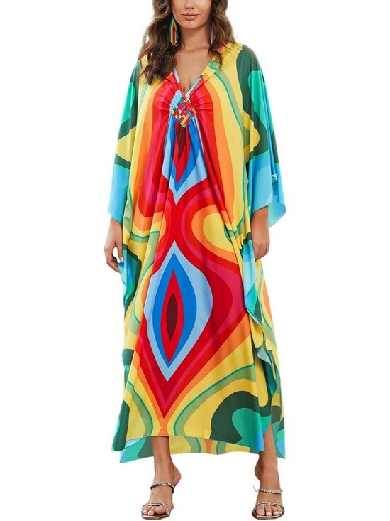 Dresses & Skirts - Women's Plus Size Kaftan Maxi Dress Batwing Sleeve Beach Cover Up-8759-color8